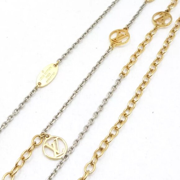 LOUIS VUITTON Sautoir Logo LV Long Necklace M68075 Gold/Silver - Picture 5 of 9